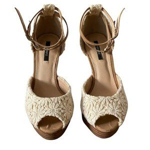 Forever 21 White Lace & Brown Heels